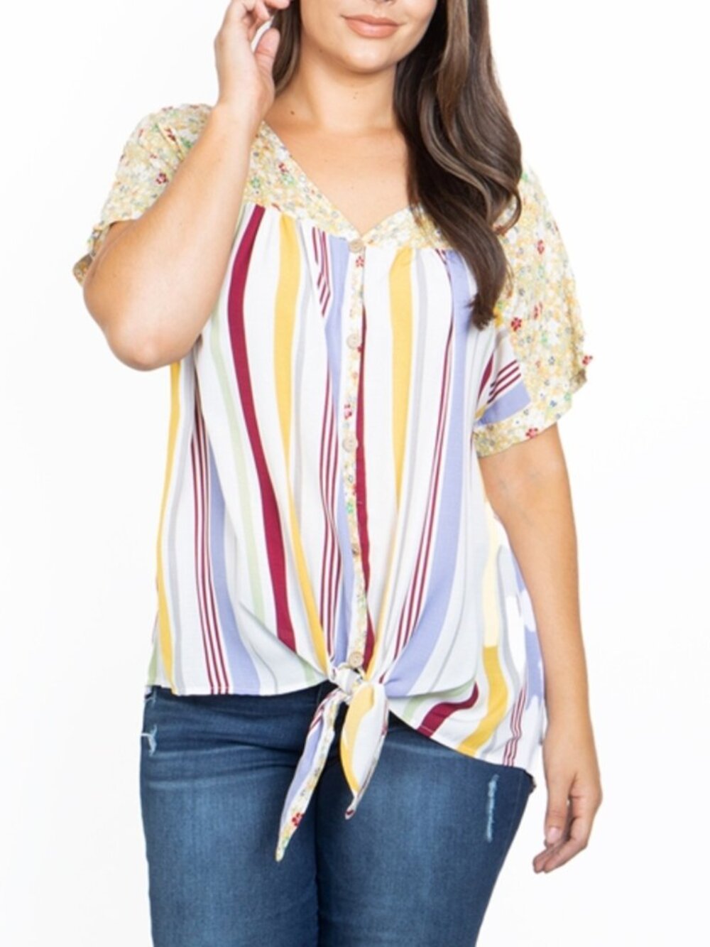 ODDI Plus Size Floral & Stripe Top NWOT Made in USA